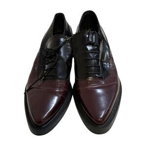 Zara Black Oxblood Leather Oxford Brogues Pointed Toe Shoes 38